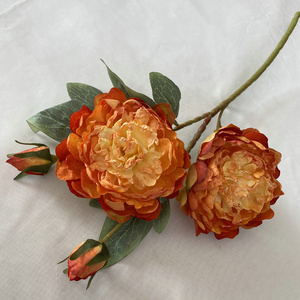 Haut de gamme mariage soie Orange pivoines réaliste fausse fleur brûlé bord pivoine 3 têtes - Product Image 5