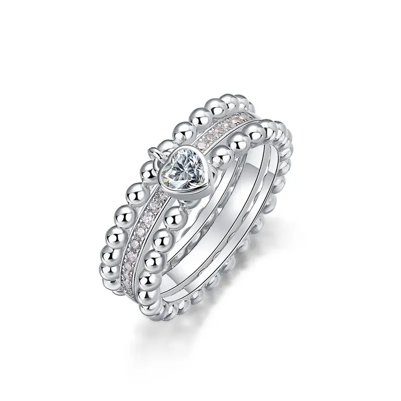 Full Cz Diamant Eternity Band Moissanite Hart Stapel Ringen 925 Sterling Zilveren Mode Hart Verlovingsringen Voor Vrouwen