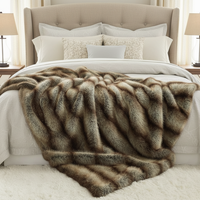 Plaid en fausse fourrure douce et moelleuse Zhengtai, motif loup/renard, idéal pour l'hiver