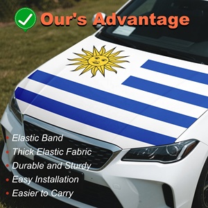 Drapeau de capot de voiture Uruguay imprimé par sublimation 4x5ft, personnalisé, motif Soleil de Mai, housse de capot automobile extensible pour les défilés des supporters de football - Product Image 3