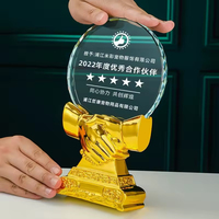 Cercle Optique Cristal Verre Trophée Prix Or Résine Poignée De Main Verre Métal Reconnaissance Trophée