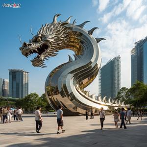 Décoration personnalisée pour espace public d'hôtel Statue de <span class=keywords><strong>dragon</strong></span> chinois de couleur électro en métal polonais Grande sculpture en acier inoxydable doré Loong - Product Image 4