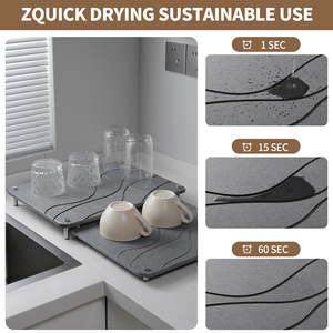 Escurridor de Platos de Tierra de Diatomeas de 2 Niveles con Tapete de Almacenamiento, Escurridor de Doble Capa para Encimera de Cocina, Base de Drenaje de Piedra para Platos - Product Image 2
