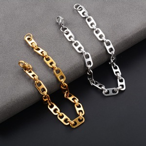 Bracelet chaîne en acier inoxydable plaqué or 18 carats, motif nez de cochon, largeur 6 mm, style punk classique, pour hommes et femmes, motif grains de café - Product Image 1