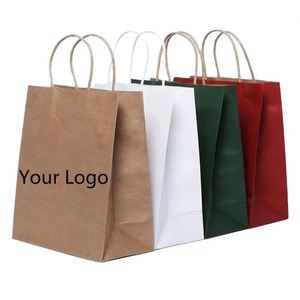 Sac en papier kraft personnalisé avec logo, brun uni, plusieurs tailles, avec poignée, vente en gros, emballage pour le commerce de détail - Product Image 1