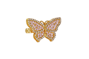 Anel Personalizado Moderno de Aço Inoxidável com Borboleta e Diamante Rosa Zircônia em Formato de Coração para Presente de Dia dos Namorados - Product Image 5