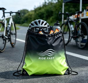 Sac à dos à cordon en polyester unisexe pour l'école avec impression de logo, plusieurs couleurs disponibles, design pratique pour le transport - Product Image 1