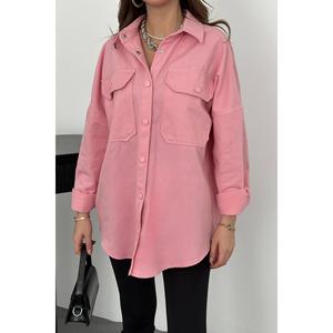 Vente en gros de chemises en gabardine rose pour femmes grandes tailles, collection élégante de chemisiers et de chemises - Product Image 4