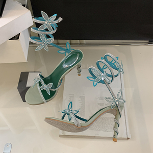 Sandales à talons hauts pour femmes, nouvelle collection, antidérapantes, tendance, design cristal, dessus en soie, pour les soirées - Product Image 3