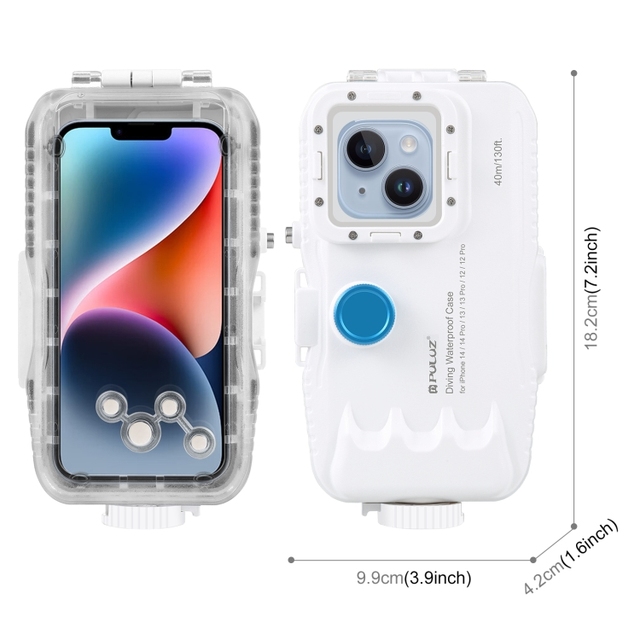 PULUZ 40m/130ft Waterproof Diving Case for iPhone 15 Pro 14 /14 Pro / 13 /13 Pro/12/Pro Underwater Housing Cover