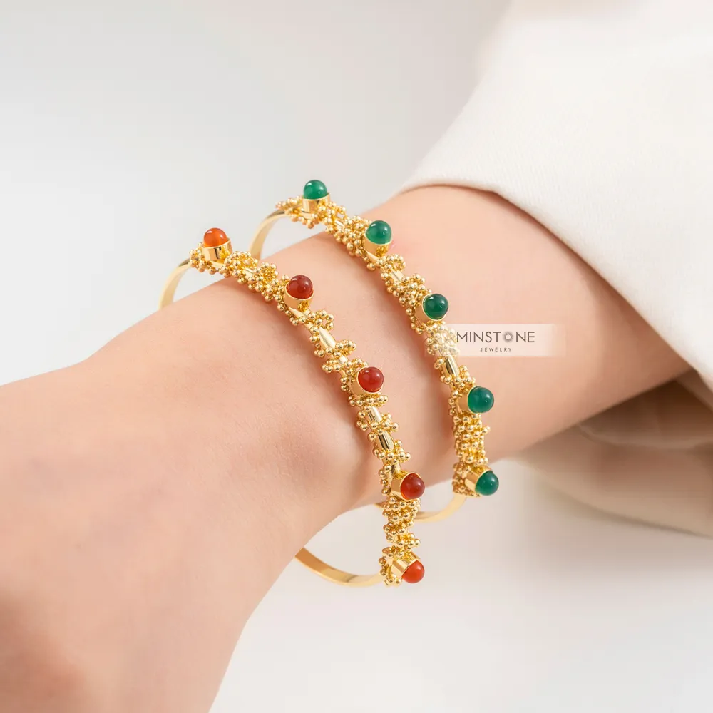 18K oro real plateado ágata roja ágata verde brazalete pulseras para mujer chicas adolescentes