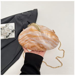 Bolso de mano ovalado de acrílico para mujer, bolso de mano metálico brillante, bolso cruzado con cadena desmontable para boda, fiesta, banquete - Product Image 3