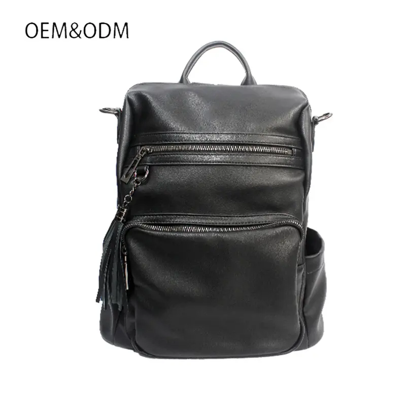 Vintage PU Leather Women Backpack New Stylish Solid School Bags For Girls Large Capacity Casual Black Female Backpacks Custom