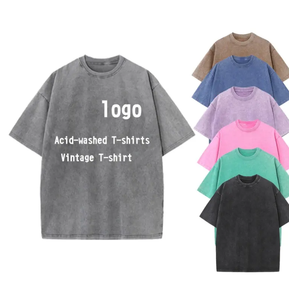 Large retro blank cotton T-shirt custom embroidery washed black unisex acid washed oversized T-shirt - Product Image 1