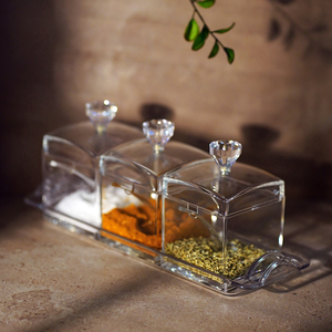 Ensemble de pots à épices en acrylique transparent à 3 compartiments avec couvercle en diamant, récipient de stockage d'assaisonnements en PMMA pour sel, poivre, sucre <span class=keywords><strong>et</strong></span> épices - Product Image 2