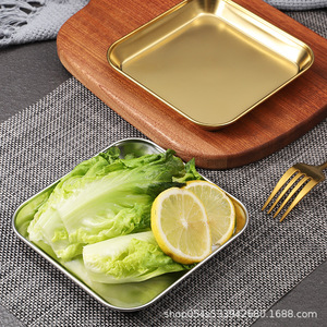 Plat carré en acier inoxydable 304 épaissi, doré/argenté, pour barbecue commercial, service de viande grillée, hôtel, café, thé - Product Image 3