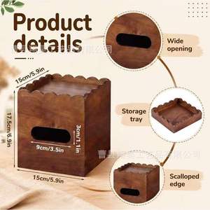 Wooden Tissue Box With Storage Tray Modern <b>Desktop</b> Organizer For Home Office Bedroom Living Room - Product Image 4