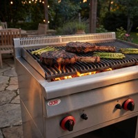 Grill à gaz en acier inoxydable OUTE Heavy Duty Lava Rock, charbroiler de comptoir 55200 BTU à double brûleur pour restaurant et barbecue