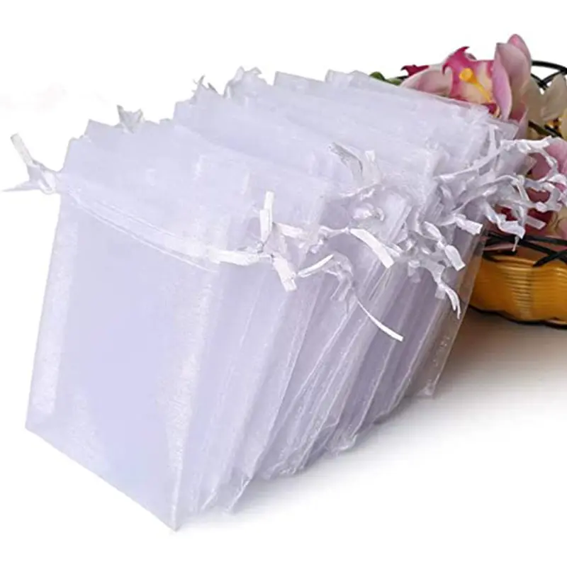 Premium Sheer Organza Bags, White Wedding Favor Bags with Drawstring, 4x4.72 Jewelry Gift Bags for Party, Jewelry, Christmas, Fe