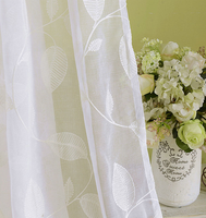 Rideaux blancs bon marché, feuilles brodées, rideaux transparents
