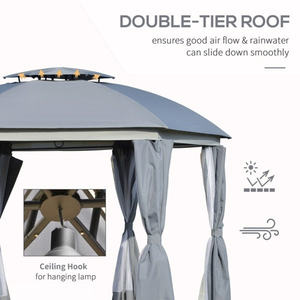 ศาลาพักผ่อนกลางแจ้ง Db Outdoor Gazebo ขนาด 144x144 นิ้ว หลังคาสองชั้น มีมุ้งด้านข้าง สีเทา ดีไซน์ทันสมัย พร้อมผ้าม่านและไฟ LED เป็นตัวเลือกเสริม - Product Image 6