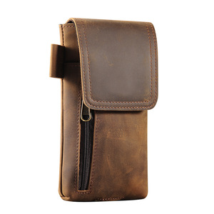 Vintage Top Grain Leather <b>Men</b> Waist Bag Multifunctional Magnetic Phone <b>Pouch</b> Belt Clip Purse Genuine Leather Wholesale - Product Image 2