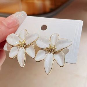 New Personality Niche Trendy Gold-Plated Stud Earrings Blue Drop Glaze <b>Flower</b> <b>Sweet</b> Temptation Fashionable Earrings - Product Image 4