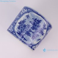 RXCS04-A bleu et blanc fenêtre ouverte fleur de prune glacée et motif d'oiseau porte-stylo en porcelaine petit vase de table