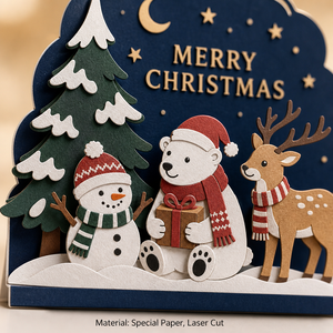 Carte de Noël 3D Pop-up ZS-PC0309 au design original, motif Cabane Pleine Lune, Père Noël et Renne, découpée au laser - Product Image 6