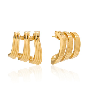 Trendy Ladies Classic 18K Gold Threaded Three Layers Studs Pendientes de acero inoxidable al por mayor - Product Image 4