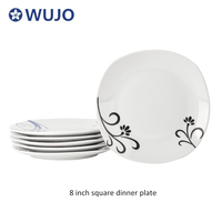 Assiettes carrées en porcelaine bon marché Vaisselle 8'' Vente en gros Assiette à dîner en céramique blanche