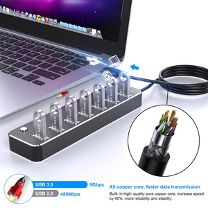 Hub USB 3.0 alimenté en aluminium Hub répartiteur USB à 7 ports avec interrupteurs marche/arrêt individuels et adaptateur secteur 5V3A <span class=keywords><strong>Extension</strong></span> USB - Product Image 4