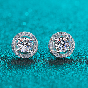 Halo Moissanite <b>Stud</b> Earrings 925 Sterling <b>Silver</b> Rhodium Plated Trendy China Luxury Women High Quality - Product Image 3