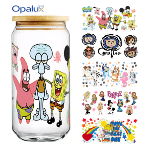 Забавные мультяшные наклейки для детей, 16 унций, водонепроницаемые, с защитой от УФ-излучения, для термокружек, оптом напрямую от производителя, профессиональное качество, материал ПЭТ - Product Image 1