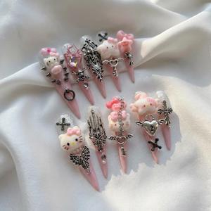 Kit <span class=keywords><strong>de</strong></span> Uñas Postizas Extra Largas Stiletto con Adornos 3D para Gala, Uñas Artificiales Hechas a Mano <span class=keywords><strong>de</strong></span> Lujo, Venta al Por Mayor - Product Image 6