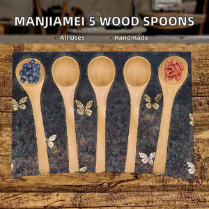 Juego de 5 cucharas de madera, utensilios ligeros hechos a mano para probar miel, sopa, sal, azúcar y condimentos - Product Image 2
