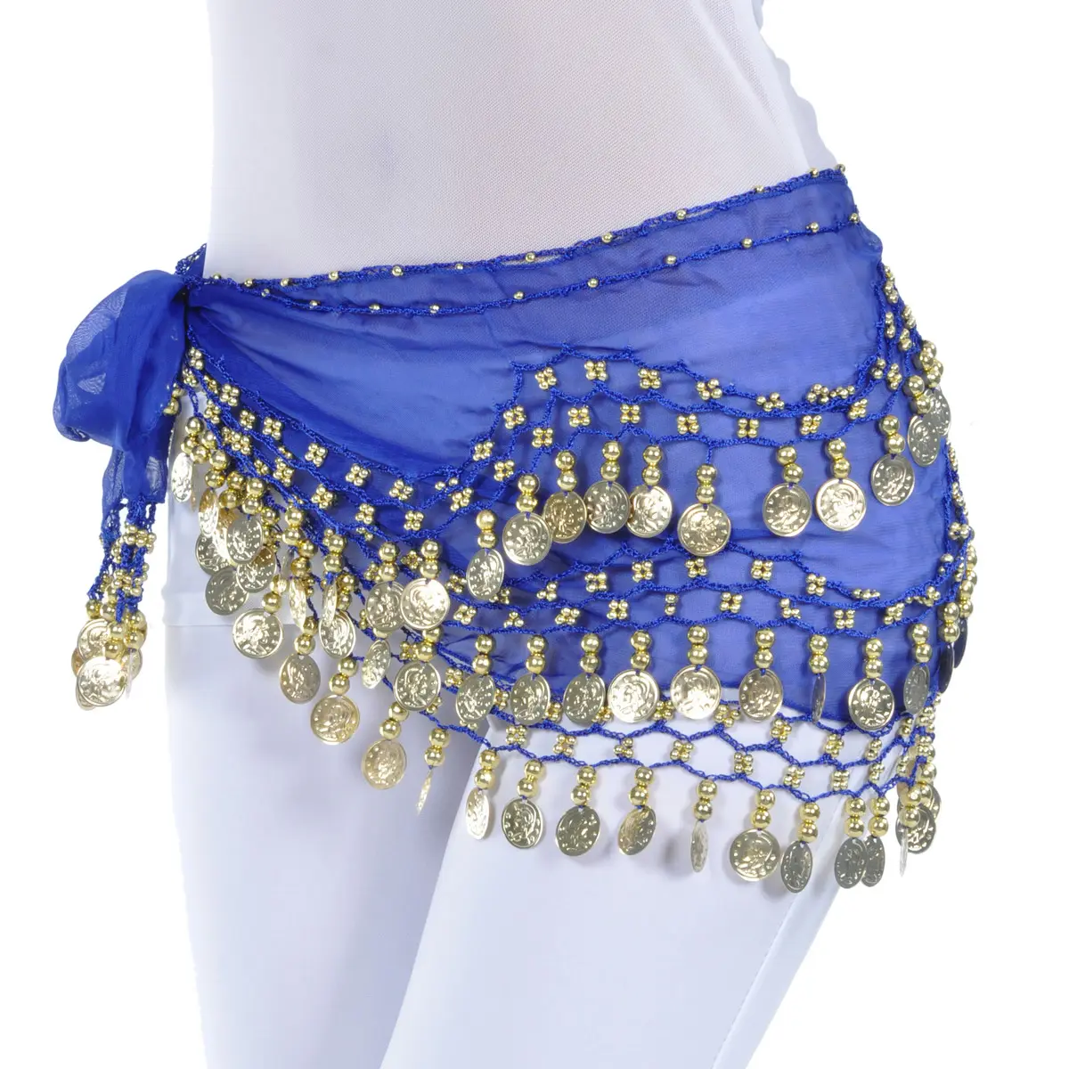 hot selling 128 gold/sliver coins Sequins blue bellydance hip arabic ladies scarf