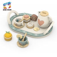 Ensemble de jouets unisexes en bois pour enfants avec plateau Théière Tasses Biscuits W10B516
