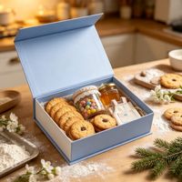 Caja de Regalo Azul para Repostería con Galletas de Mantequilla, Tarro de Dulces, Mini Delantal, Empaque de Cocina, Set de Regalo para Panadería al por Mayor
