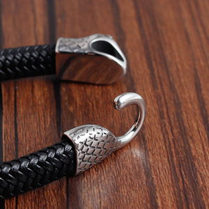 Venta al por mayor serpiente animal accesorio de cuero natural pulsera de joyería brazaletes de acero inoxidable pitón encanto brazalete para hombres - Product Image 6