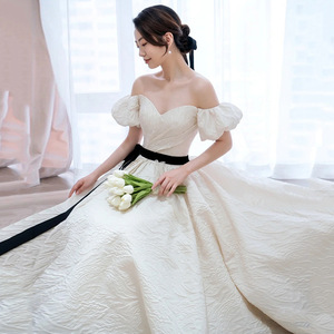 Off The Shoulder White Satin Wedding Dress Sweetheart Neckline Ball Gown Natural Waistline For Brides - Product Image 2