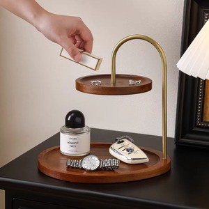 Solid Wood Double Layer Desktop <b>Shelf</b> Round Standing Organizer For Keys Cosmetics Jewelry Office <b>Bedside</b> Storage - Product Image 2