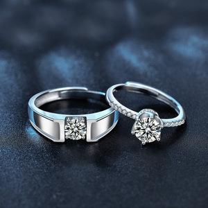 <span class=keywords><strong>Anelli</strong></span> Regolabili per Coppie in Argento Sterling 925 All'Ingrosso, Gioielli di Alta Qualità con Moissanite Taglio Rotondo VVS <span class=keywords><strong>D</strong></span> Gra 0.5ct 1ct per Innamorati - Product Image 3