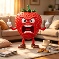 Statue en résine polyester de personnage de dessin animé fraise amusant et en colère, peinte à la main, ornement de bureau, décoration d'intérieur, cadeau