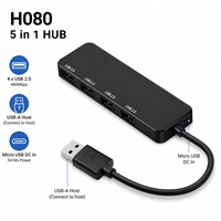 Hub USB 2.0 5 en 1 H080, 4 ports de données + alimentation Micro USB, 408 Mbps, boîtier ABS pour ordinateur portable, clavier, souris, clé USB