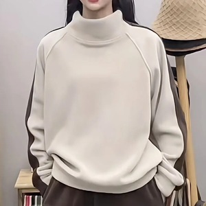 Women's Loose High Neck Sweatshirt Color Blocking Thick Warm Knitted Long Sleeve Autumn Winter Base Layer - Product Image 2