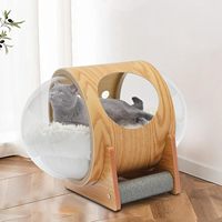 Şeffaf kapsül ile klasik ahşap kedi yatak uzay gemisi tasarım çıkarılabilir yıkanabilir yastık evcil hayvan kafesi & kedi mobilya