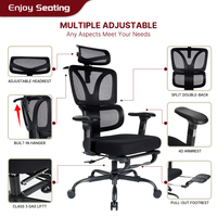 Chaise de bureau ergonomique en maille noire, vente en gros d'usine, avec repose-pieds rétractable, accoudoirs réglables 4D, hauteur réglable, pivotante