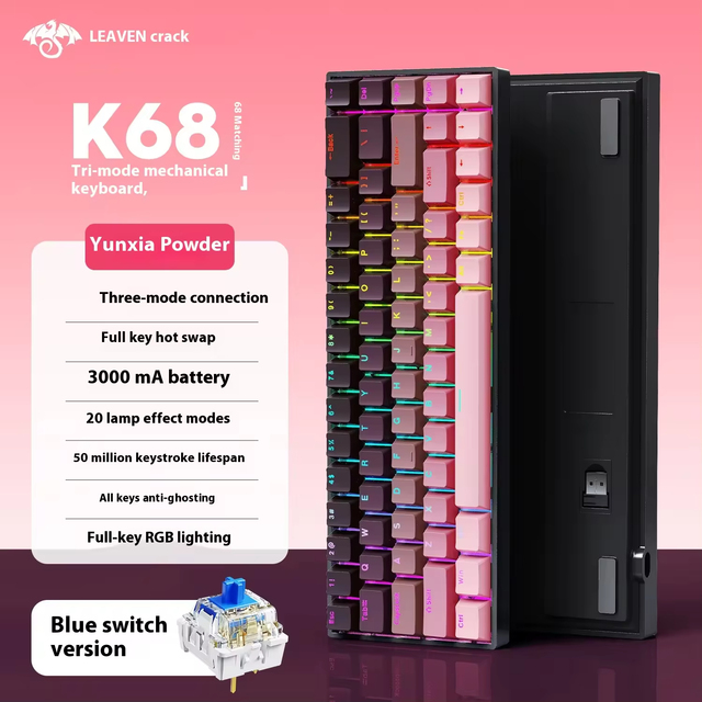 Customized Mechanical RGB Backlit Three-mode USB Wired Gaming Keyboard Gasket Structure Hot-Swappable USB Type-C for Laptop