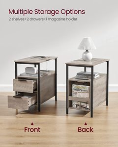Side <strong>Table</strong> with Charging Station Narrow End <strong>Table</strong> with 2 Drawers <strong>Slim</strong> Nightstand and <strong>Bedside</strong> <strong>Table</strong> with Storage - Product Image 2